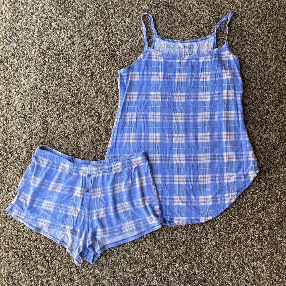 LOVE + GRACE Blue Plaid Lightweight Pajama Set